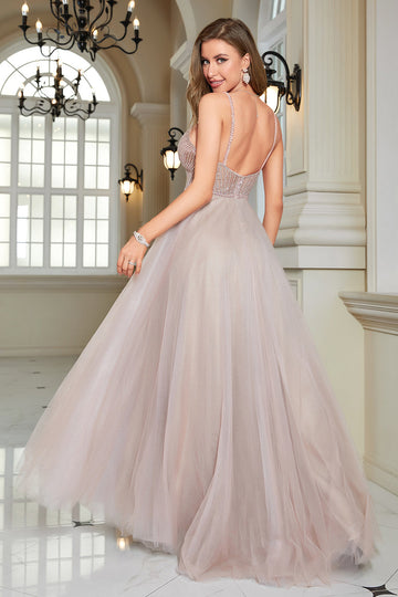 Vestido Formal Con Cuentas A-Línea Sin Espalda